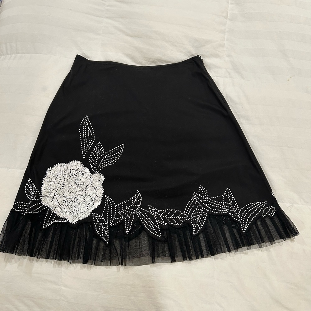 Cache flare skirt…sequence design laced hem hidden side zipper size 2
